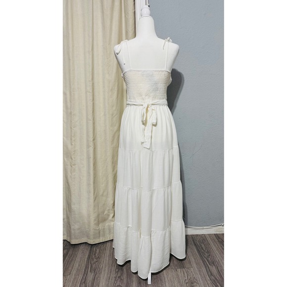Lulus Ivory Cut Out Maxi Dress M Cottagecore Tie-Strap Celestial Smocked Tiered - Picture 8 of 15